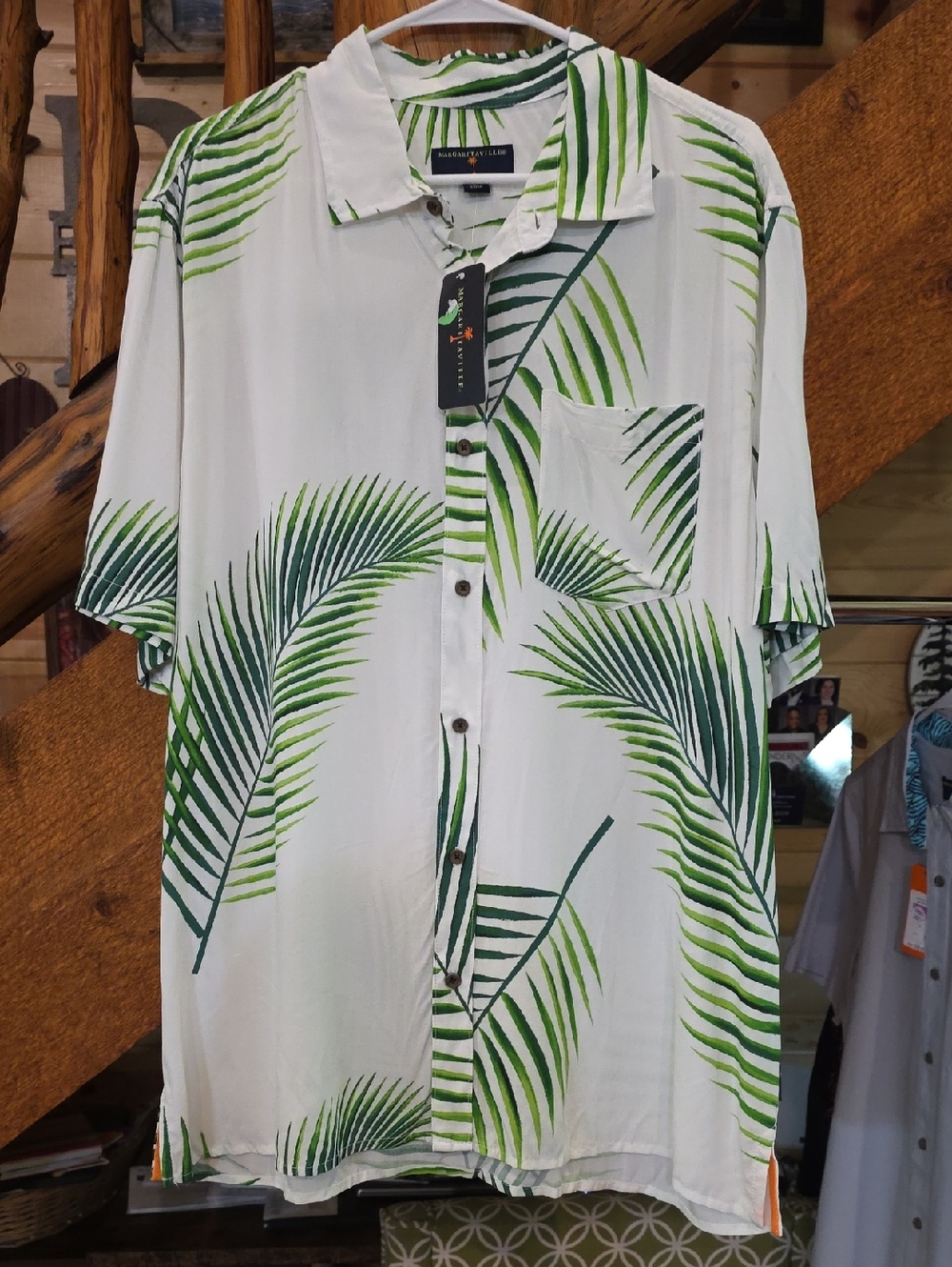 Margaritaville Signature White Short-Sleeve Button-Down Shirt w/ Palm Print
